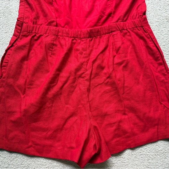 NWT Abercrombie & Fitch Linen Blend Apron Romper Shorts Pockets Red Open Back XL - Picture 13 of 16